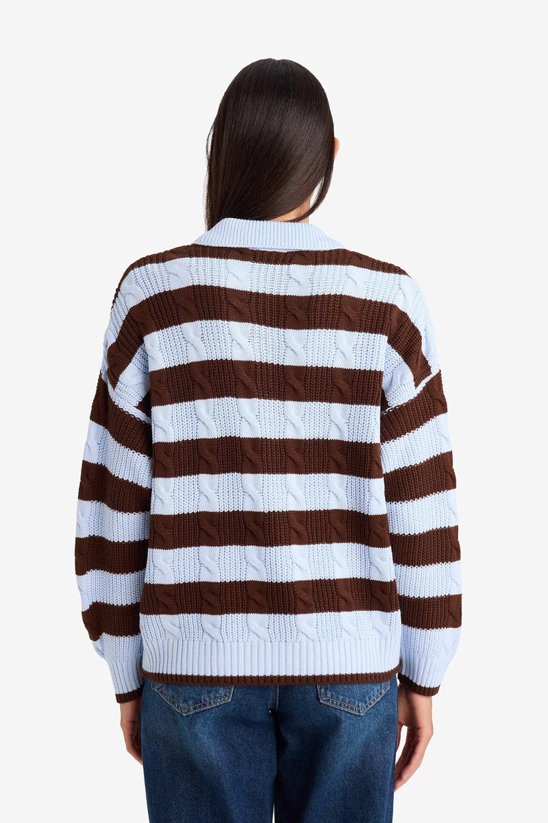 ديفاكتو بلوفر مخطط تريكو قصة عادية بياقة بولو - Image 5